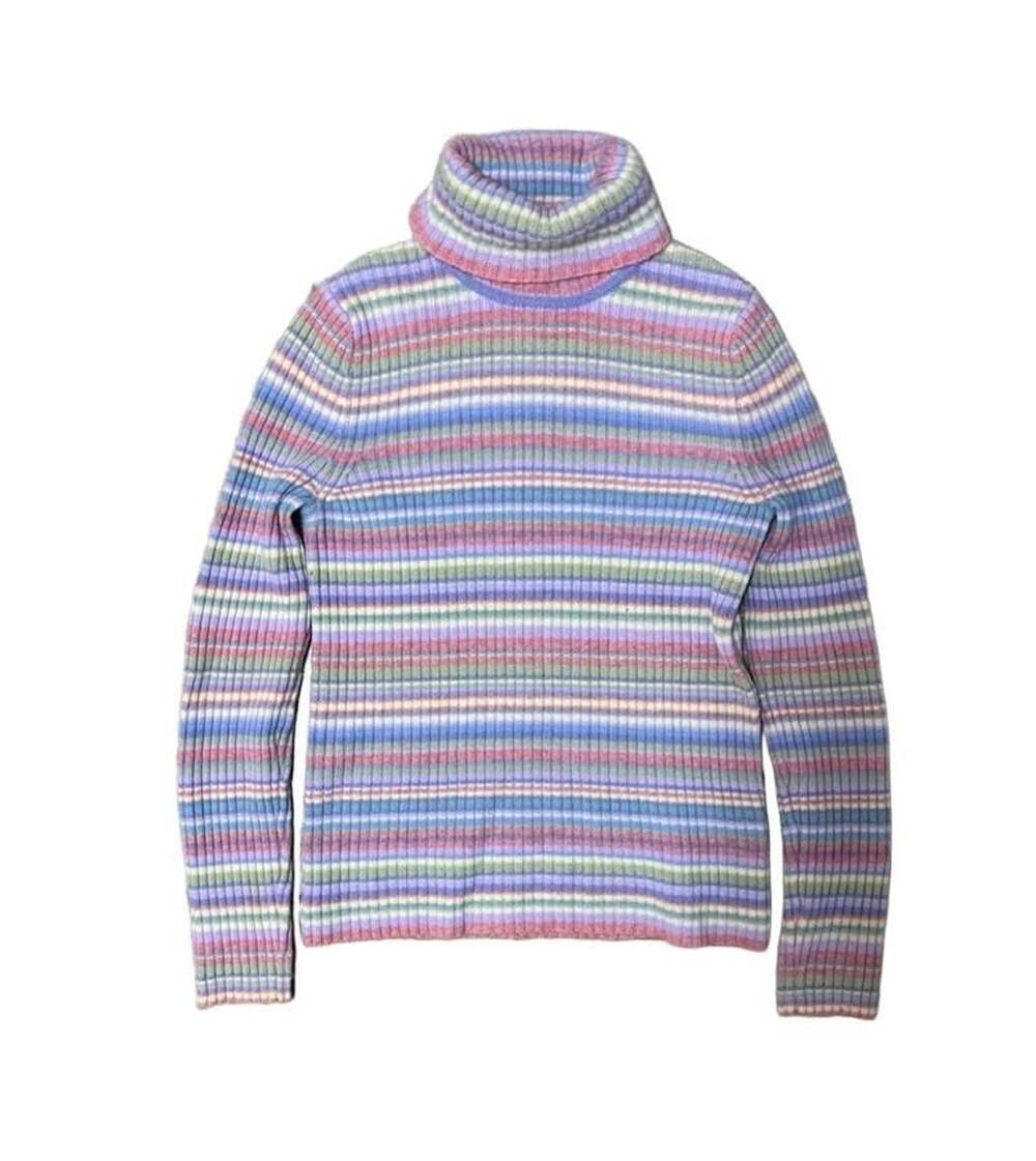 Ralph Lauren Striped Turtleneck Sweater Rainbow Lambswool Angora
